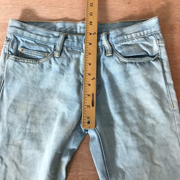 MNML Jeans Men 28x29 Blue Low Rise Raw Hem Distressed Ankle Zip Button Fly Biker - Picture 8 of 15